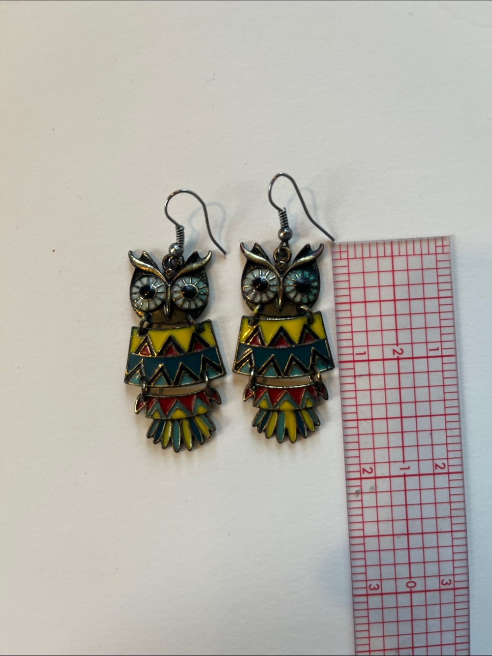 Colorful Owl Drop Earrings in Yellow, Teal and Red - Women Jewelry